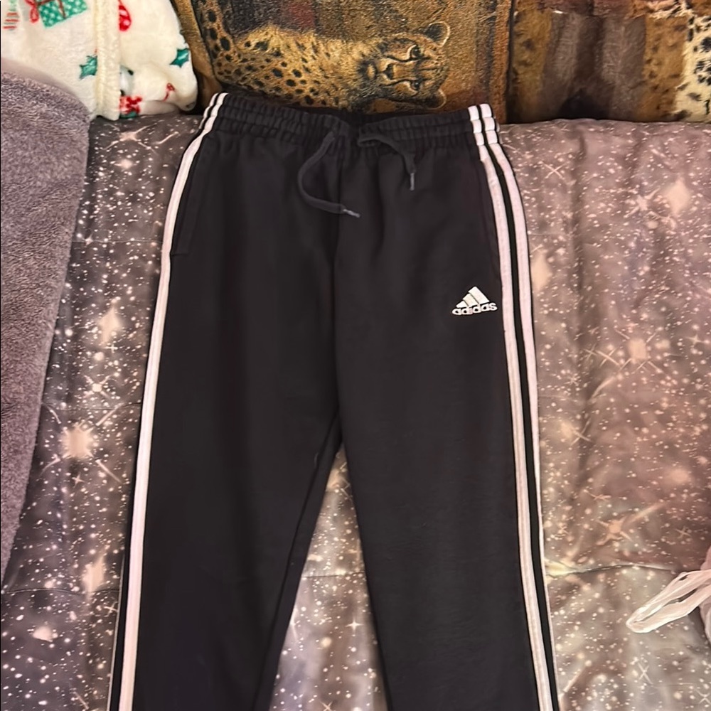 Adidas Black Sweatpants with Three-Stripe Design
